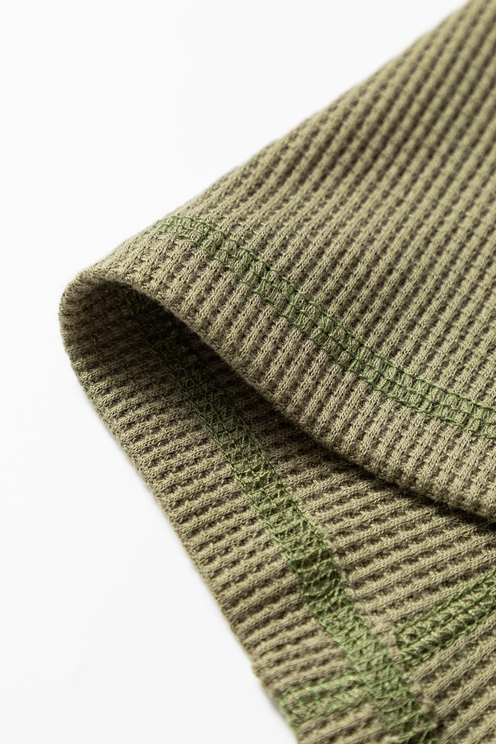 Top tunique henley vert gaufré à manches longues
