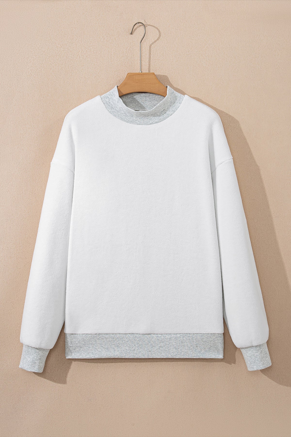 Light Pink Oversize Drop Shoulder Reversible Mock Neck Sweatshirt