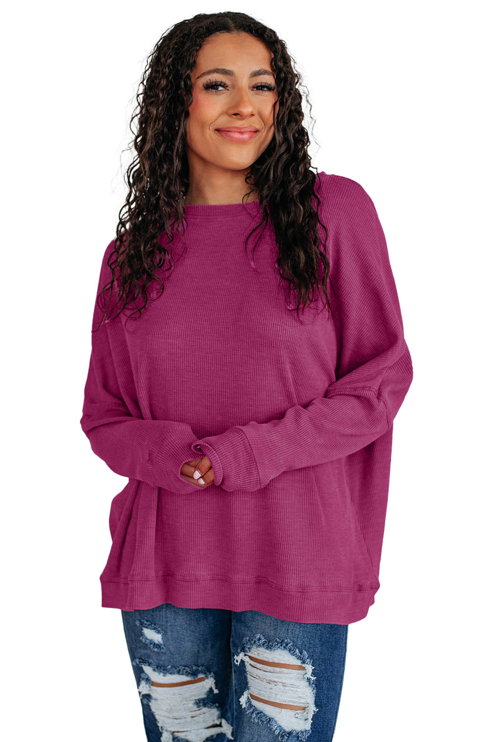 Top en maille gris anthracite à manches longues — coupe ample