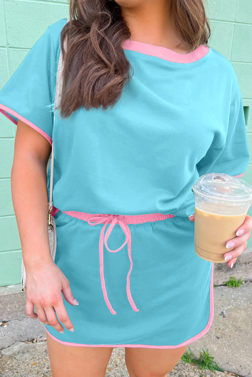 Bonbon Plus Size Contrast Trim T Shirt and Skort Two Piece Set