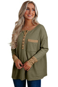 Top tunique henley vert gaufré à manches longues