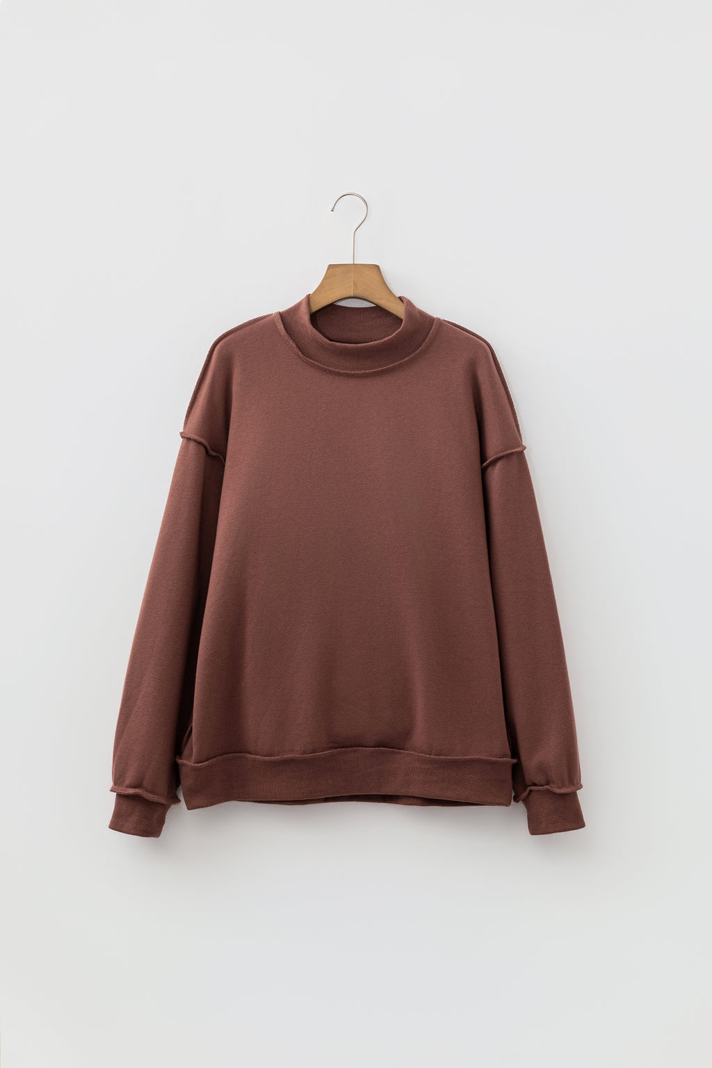 Light Pink Oversize Drop Shoulder Reversible Mock Neck Sweatshirt