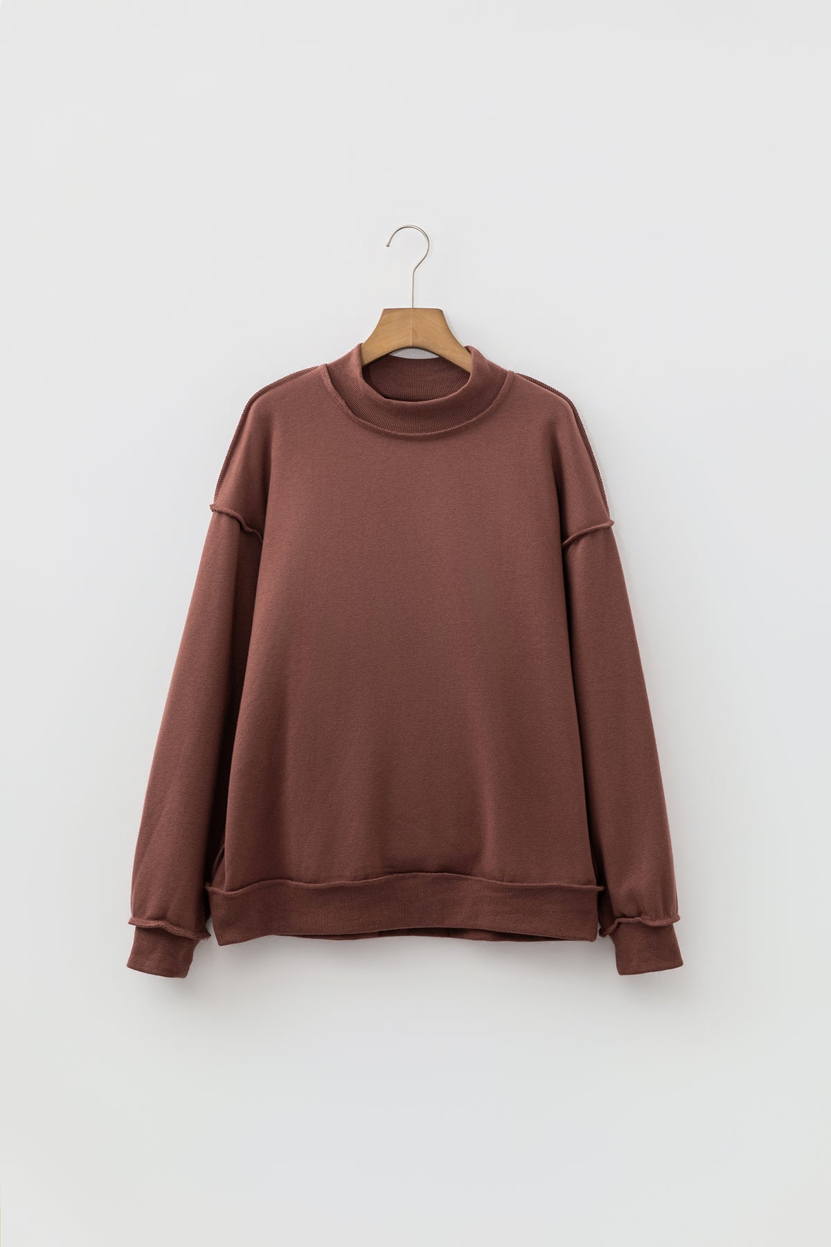 Light Pink Oversize Drop Shoulder Reversible Mock Neck Sweatshirt