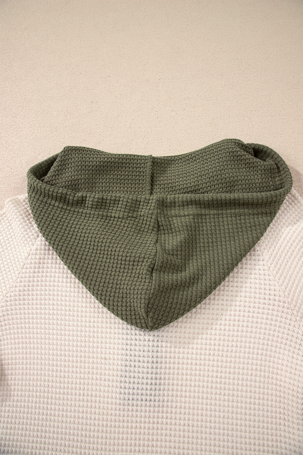 Coffee Waffle Contrast Half Buttoned Hooded Pullover Top