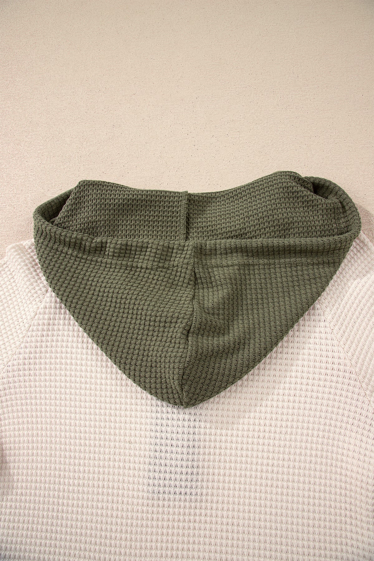 Coffee Waffle Contrast Half Buttoned Hooded Pullover Top