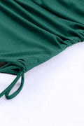 Green Adjustable Straps Ribbed Knit One Piece Swimsuit