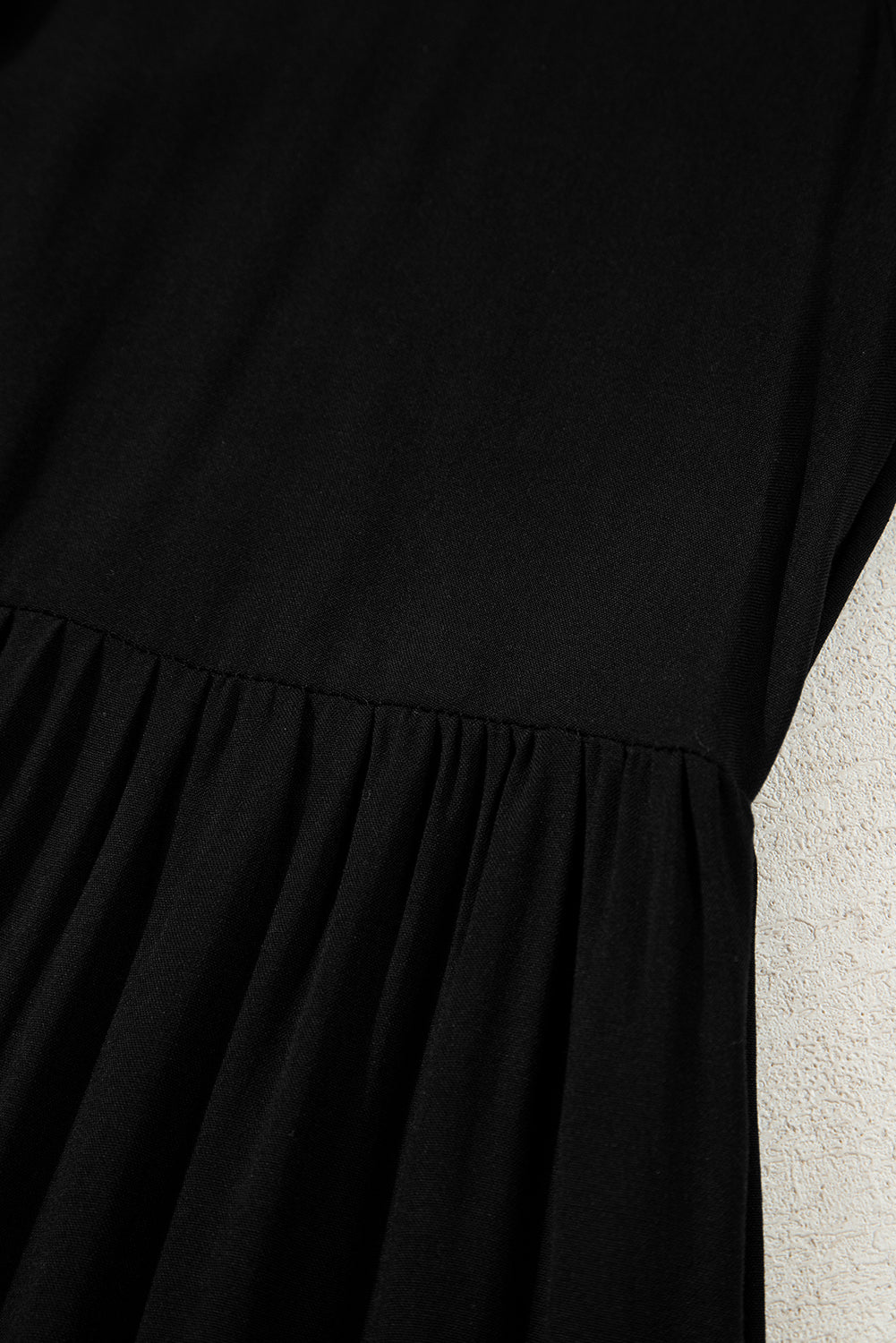 Black Hidden Buttons Short Sleeve Ruffle Tiered Long Flared Dress