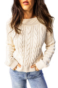 Beige Drop Shoulder Round Neck Cable Knit Sweater