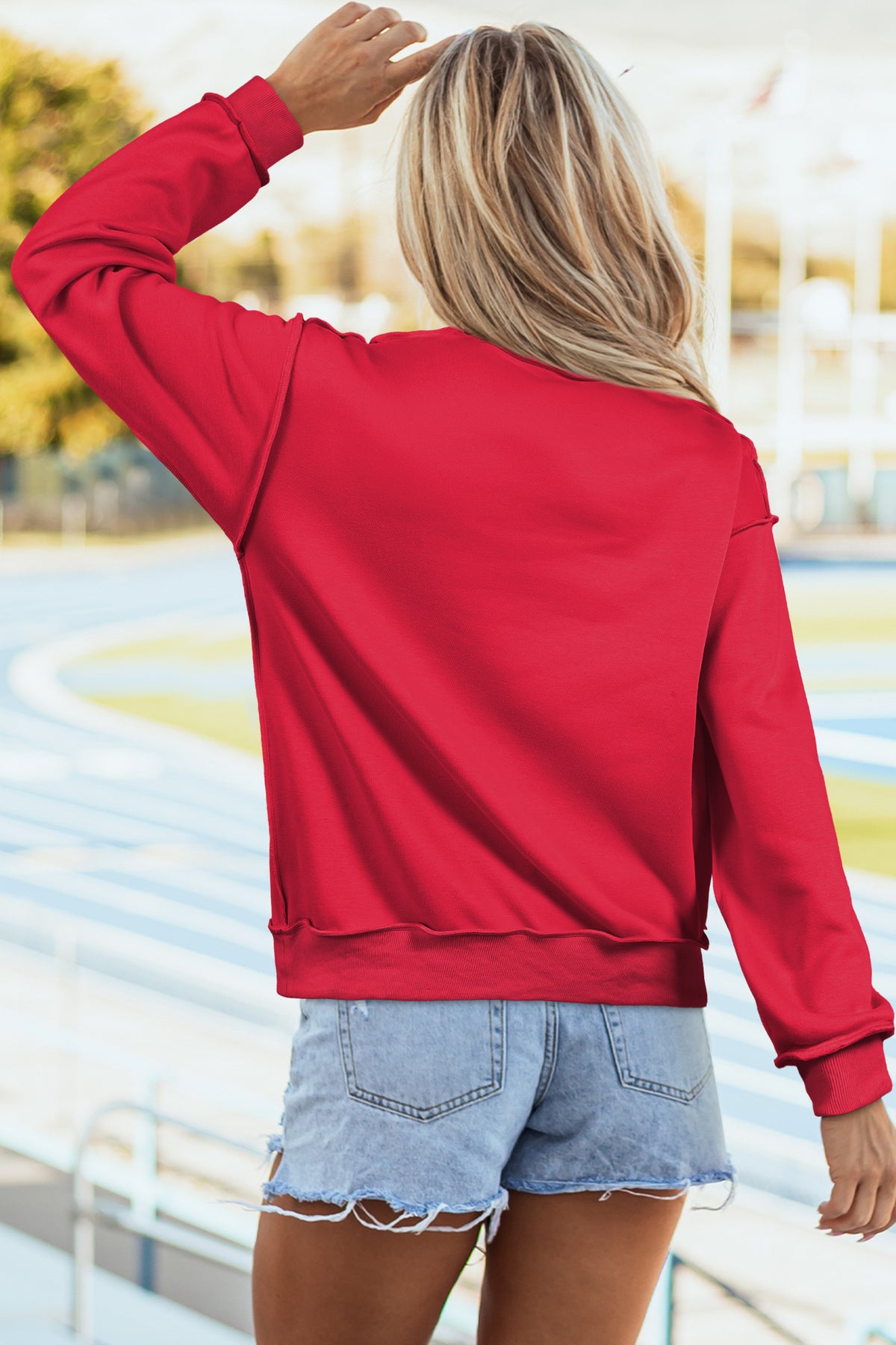 Light Pink Oversize Drop Shoulder Reversible Mock Neck Sweatshirt