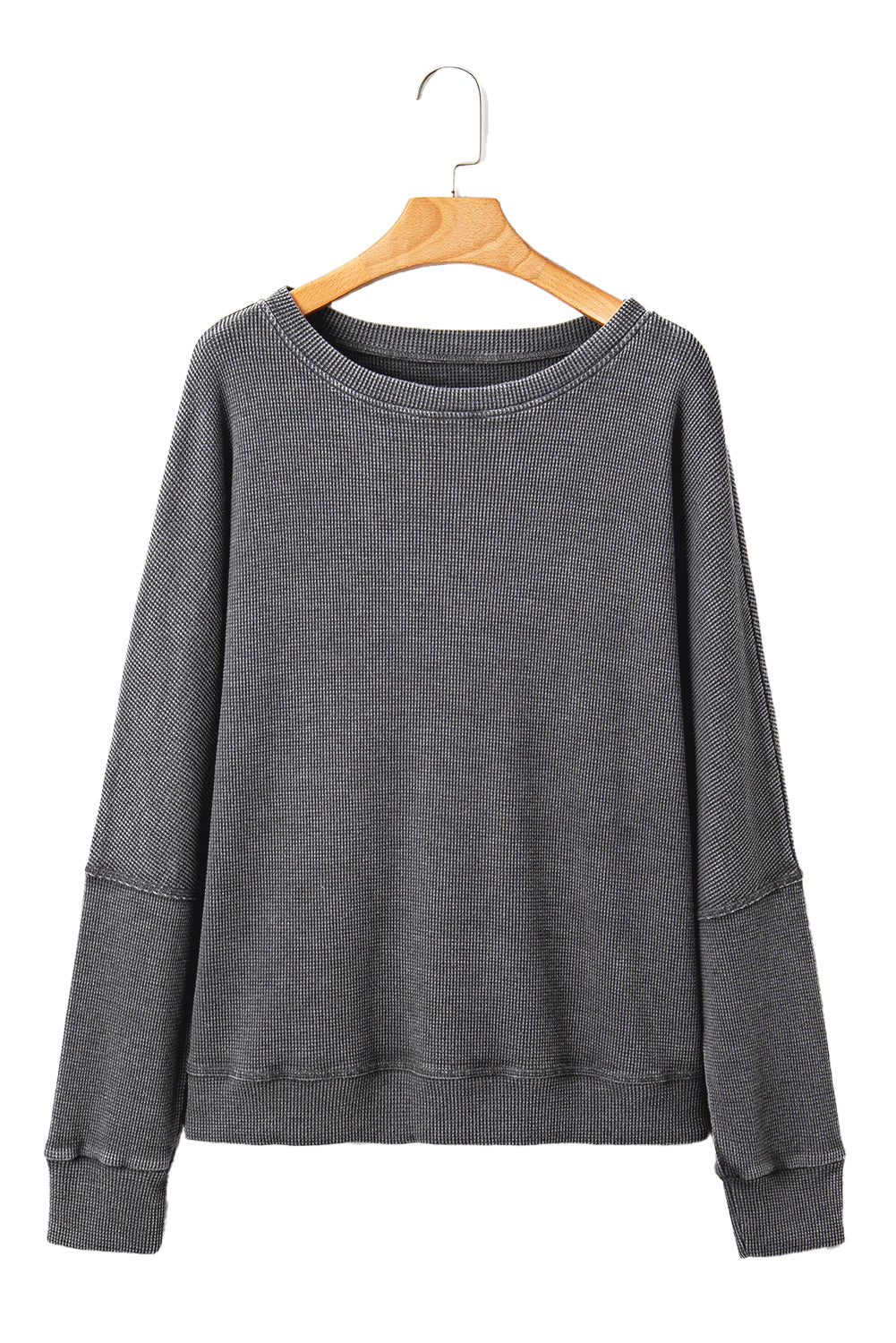 Top en maille gris anthracite à manches longues — coupe ample