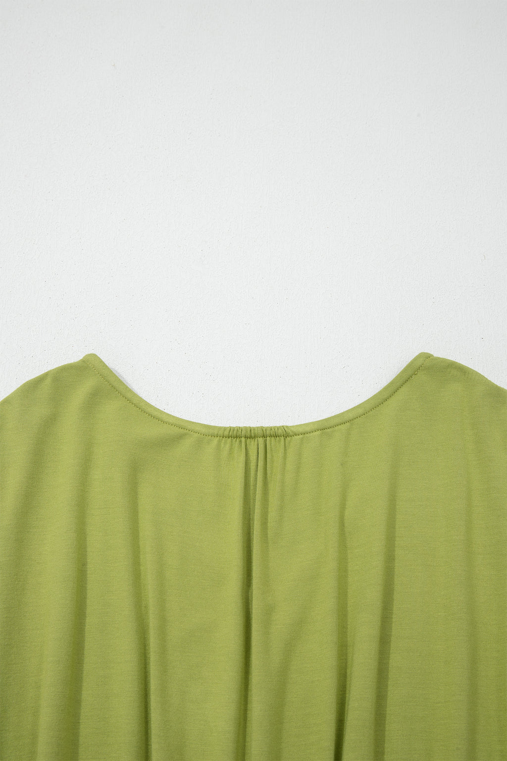Fern Green Solid V Neck Cap Sleeve Tunic Elastic Waist Versatile Maxi Dress