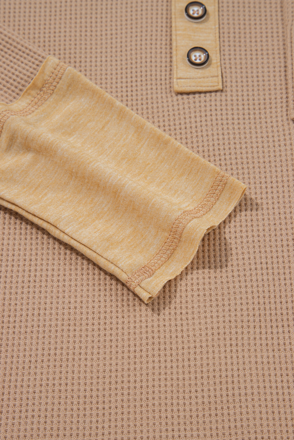 Top tunique henley vert gaufré à manches longues