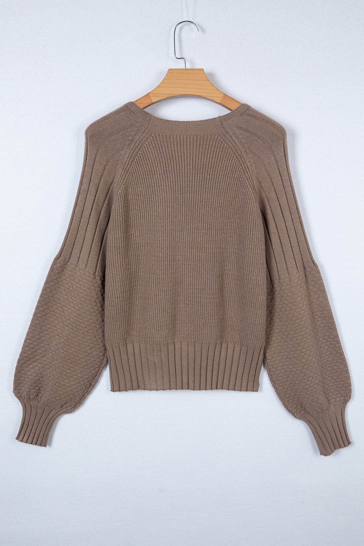 Light Pink Mixed Texture Knit Button V Neck Sweater Cardigan