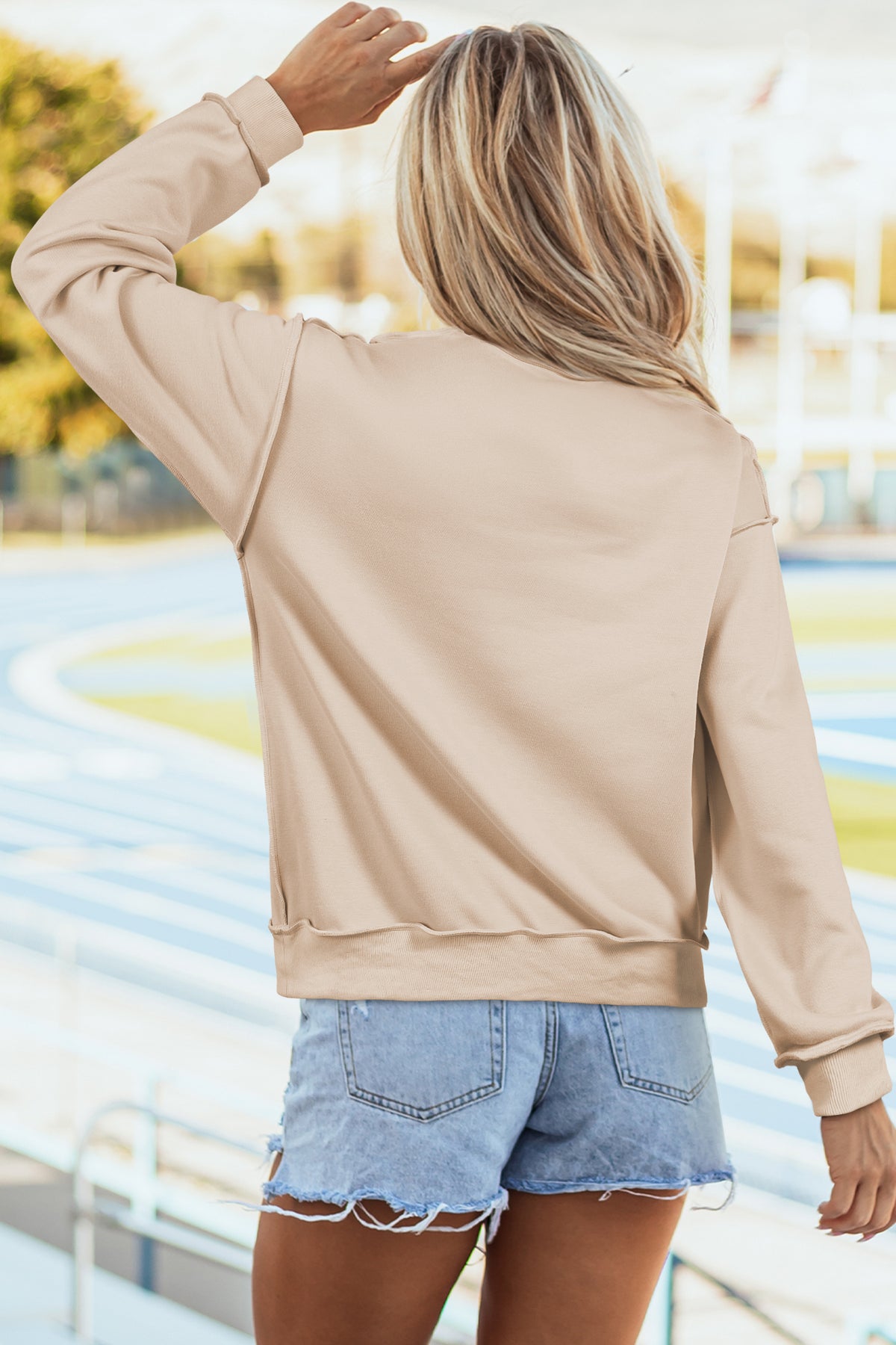 Light Pink Oversize Drop Shoulder Reversible Mock Neck Sweatshirt
