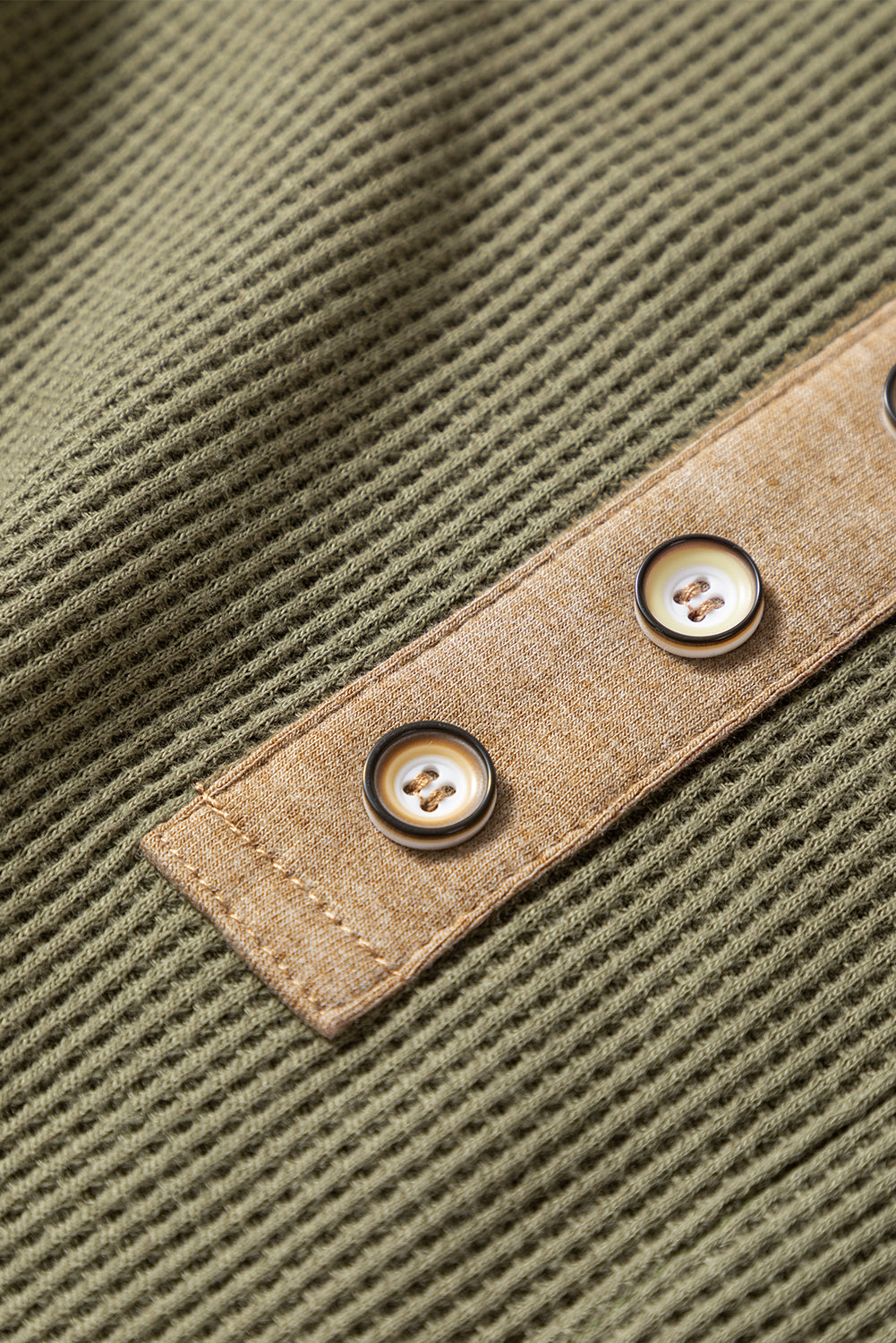 Top tunique henley vert gaufré à manches longues