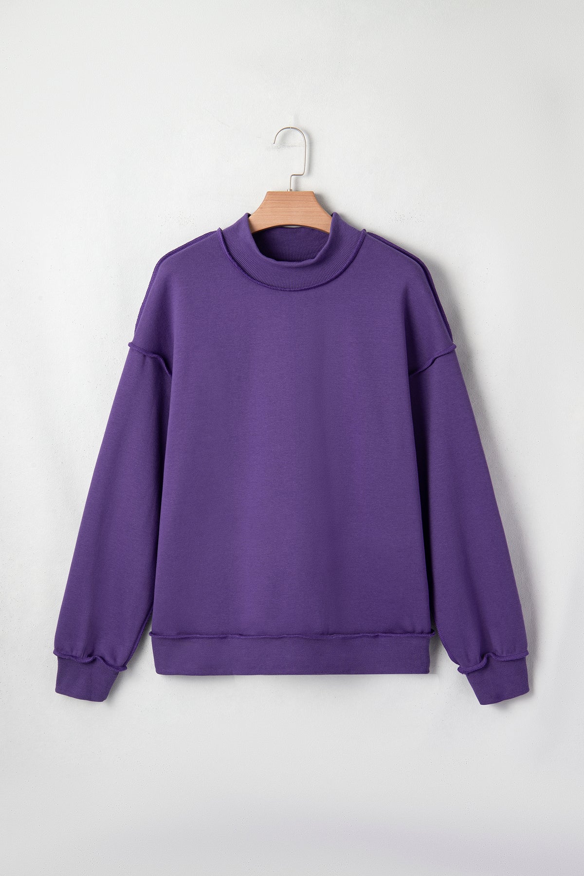 Light Pink Oversize Drop Shoulder Reversible Mock Neck Sweatshirt