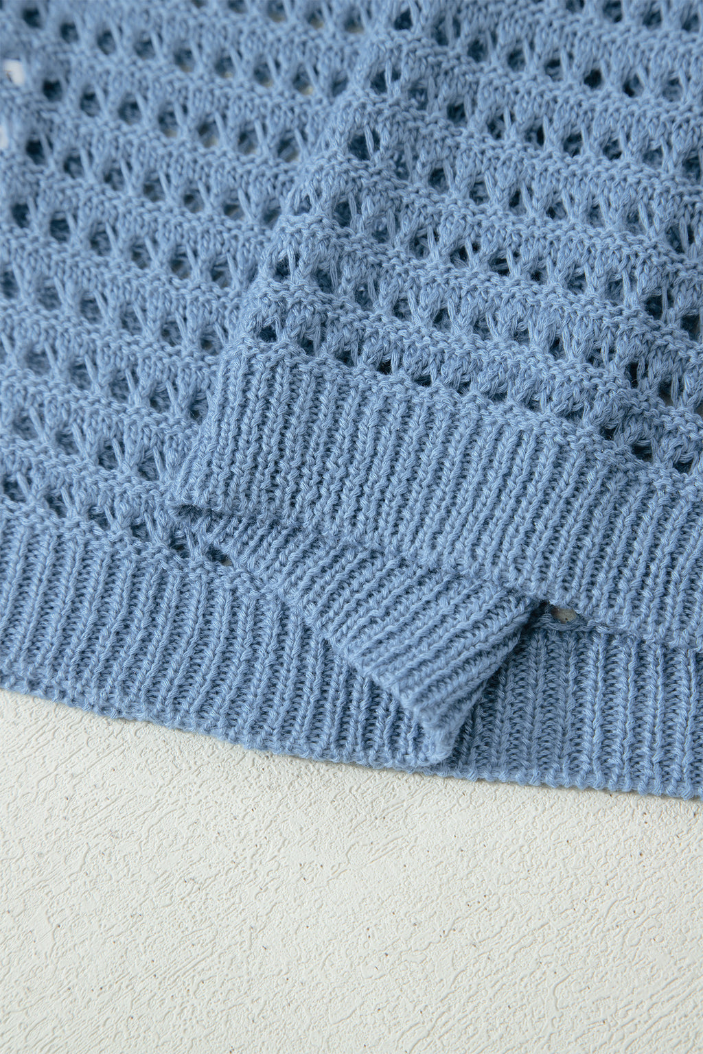 Myosotis Solid Color Hollow Out Knit Long Sleeve Crochet Sweater