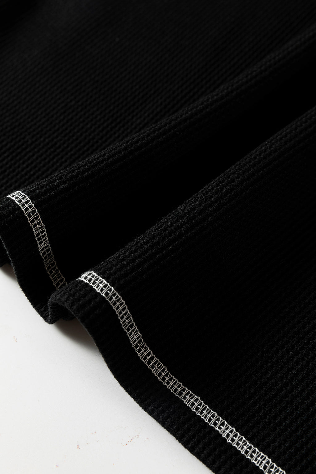 Black Waffle Textured Contrast Trim V Neck Tee