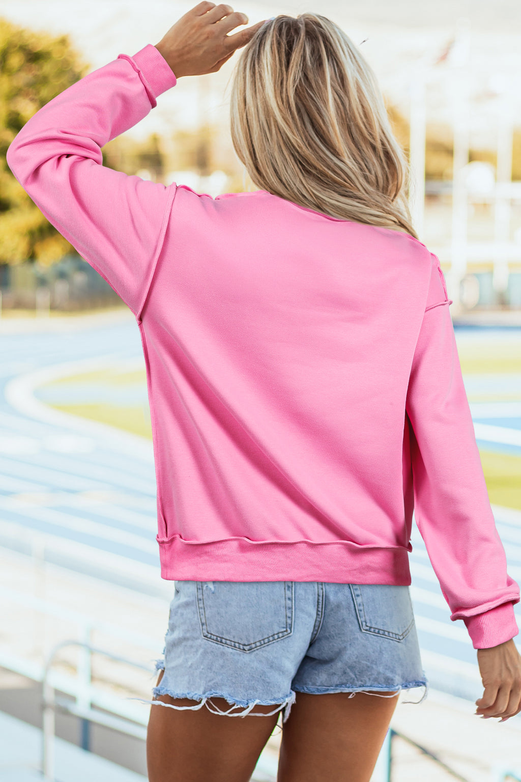 Light Pink Oversize Drop Shoulder Reversible Mock Neck Sweatshirt