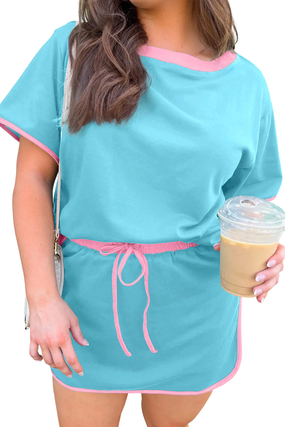 Bonbon Plus Size Contrast Trim T Shirt and Skort Two Piece Set