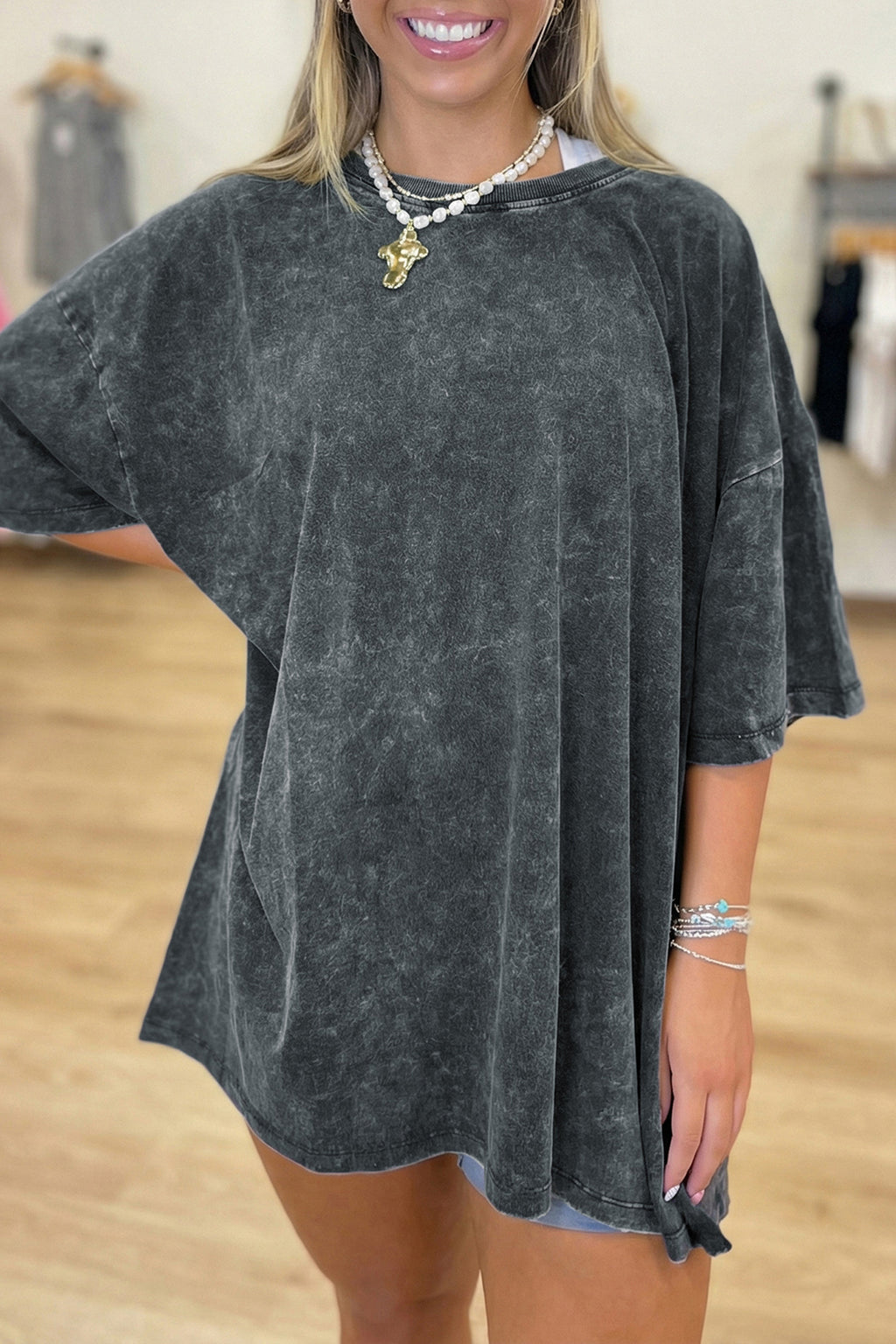 Sachet Pink Solid Color Cotton Mineral Washed Oversize Tee