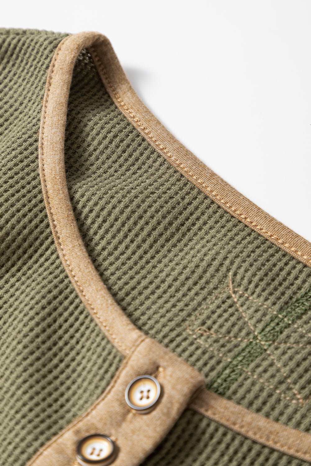Top tunique henley vert gaufré à manches longues