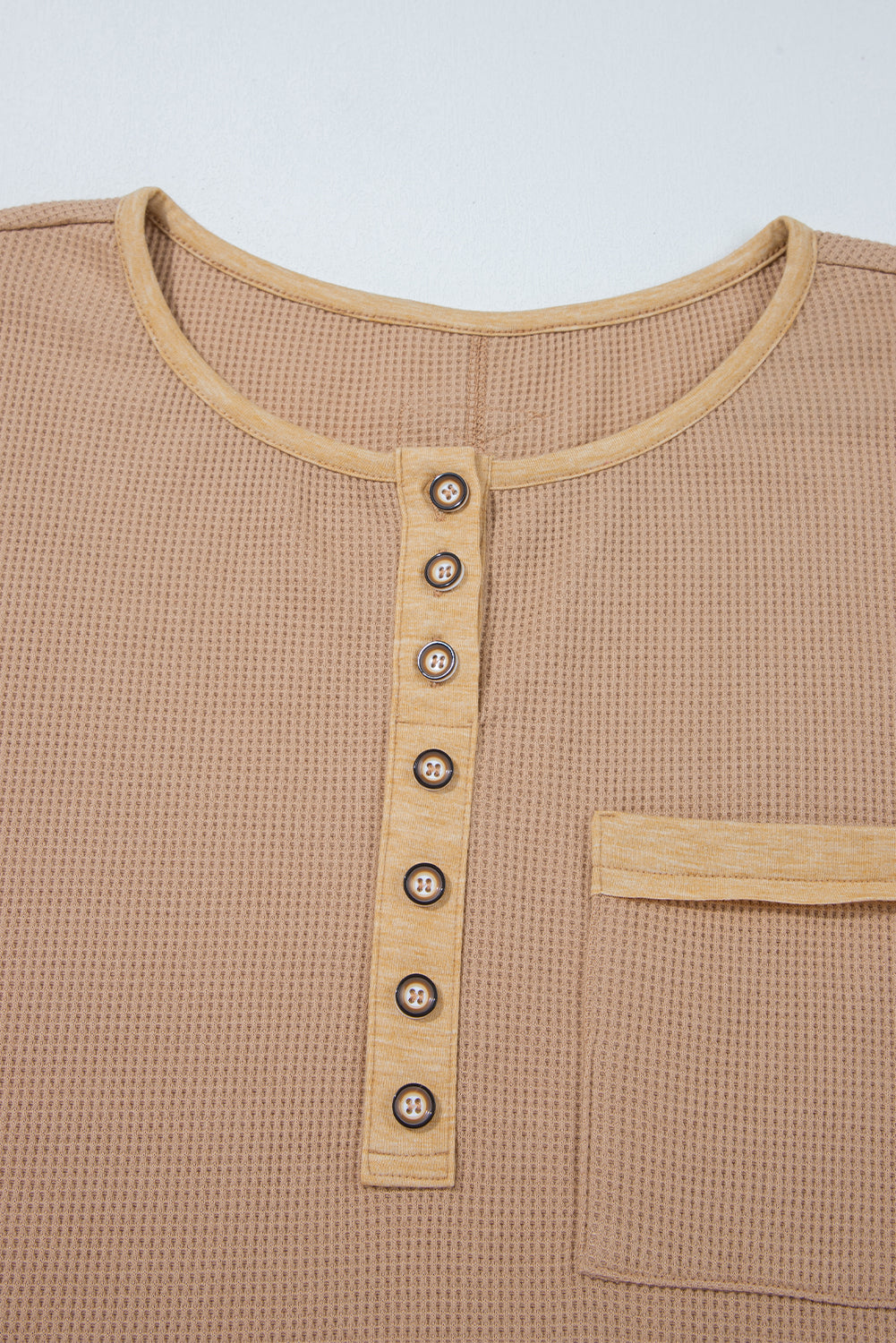 Top tunique henley vert gaufré à manches longues