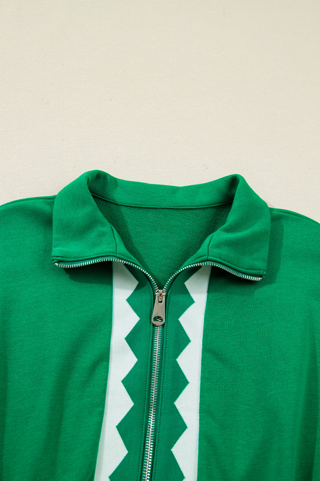 Bright Green Contrast Patchwork Half Zip Elastic Waist Short Sleeve Mini Dress