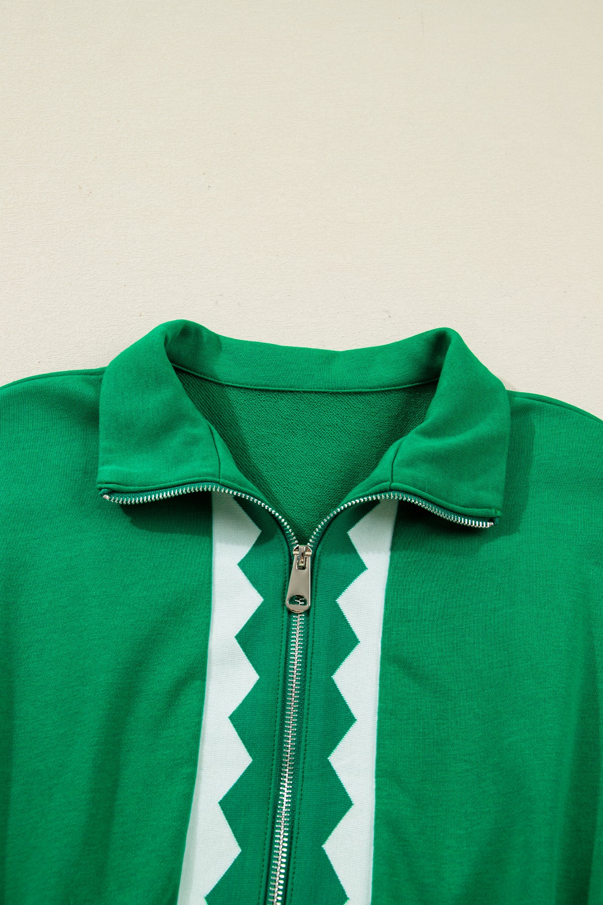 Bright Green Contrast Patchwork Half Zip Elastic Waist Short Sleeve Mini Dress