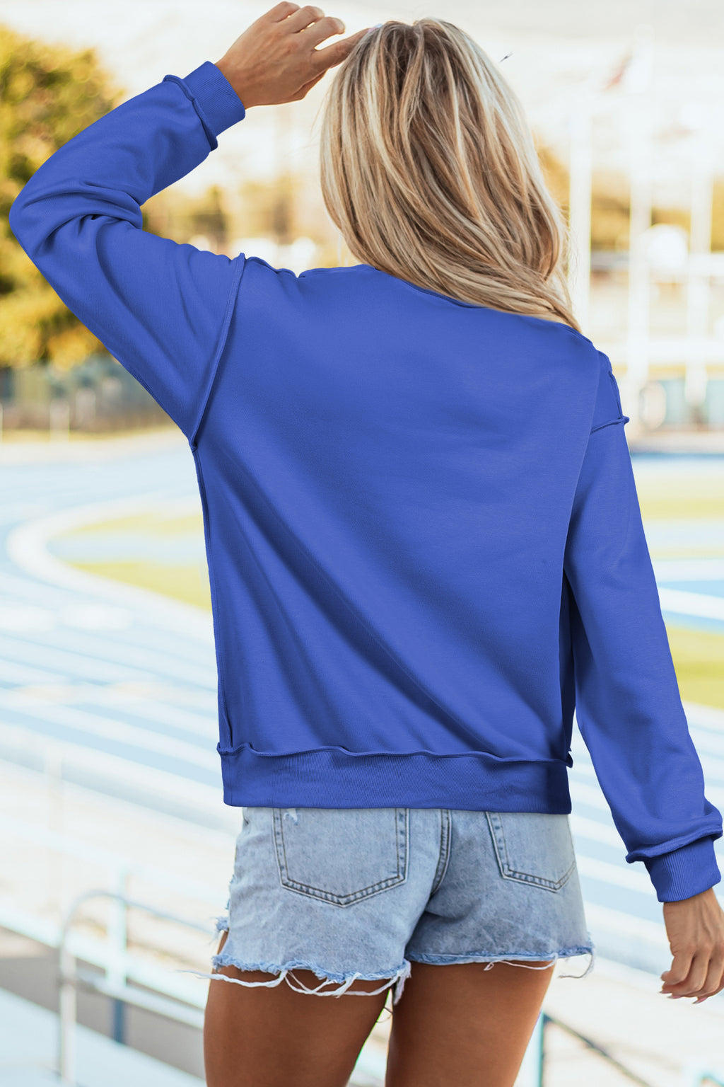 Light Pink Oversize Drop Shoulder Reversible Mock Neck Sweatshirt