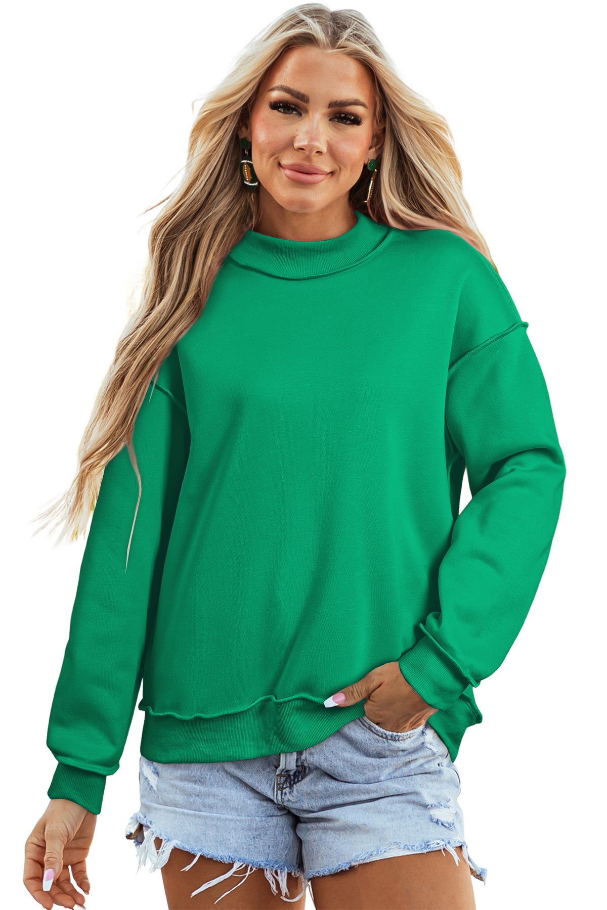 Light Pink Oversize Drop Shoulder Reversible Mock Neck Sweatshirt