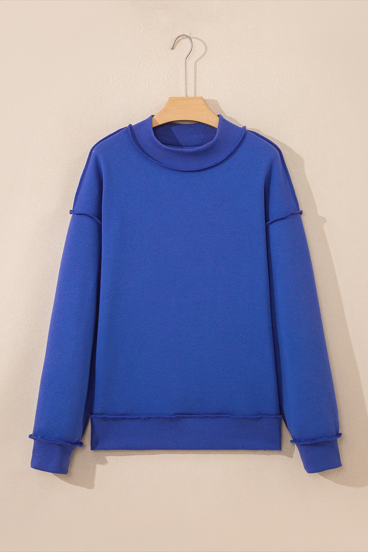Light Pink Oversize Drop Shoulder Reversible Mock Neck Sweatshirt