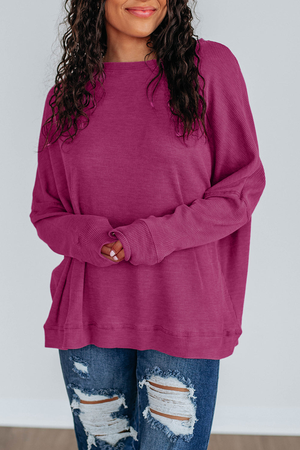 Top en maille gris anthracite à manches longues — coupe ample