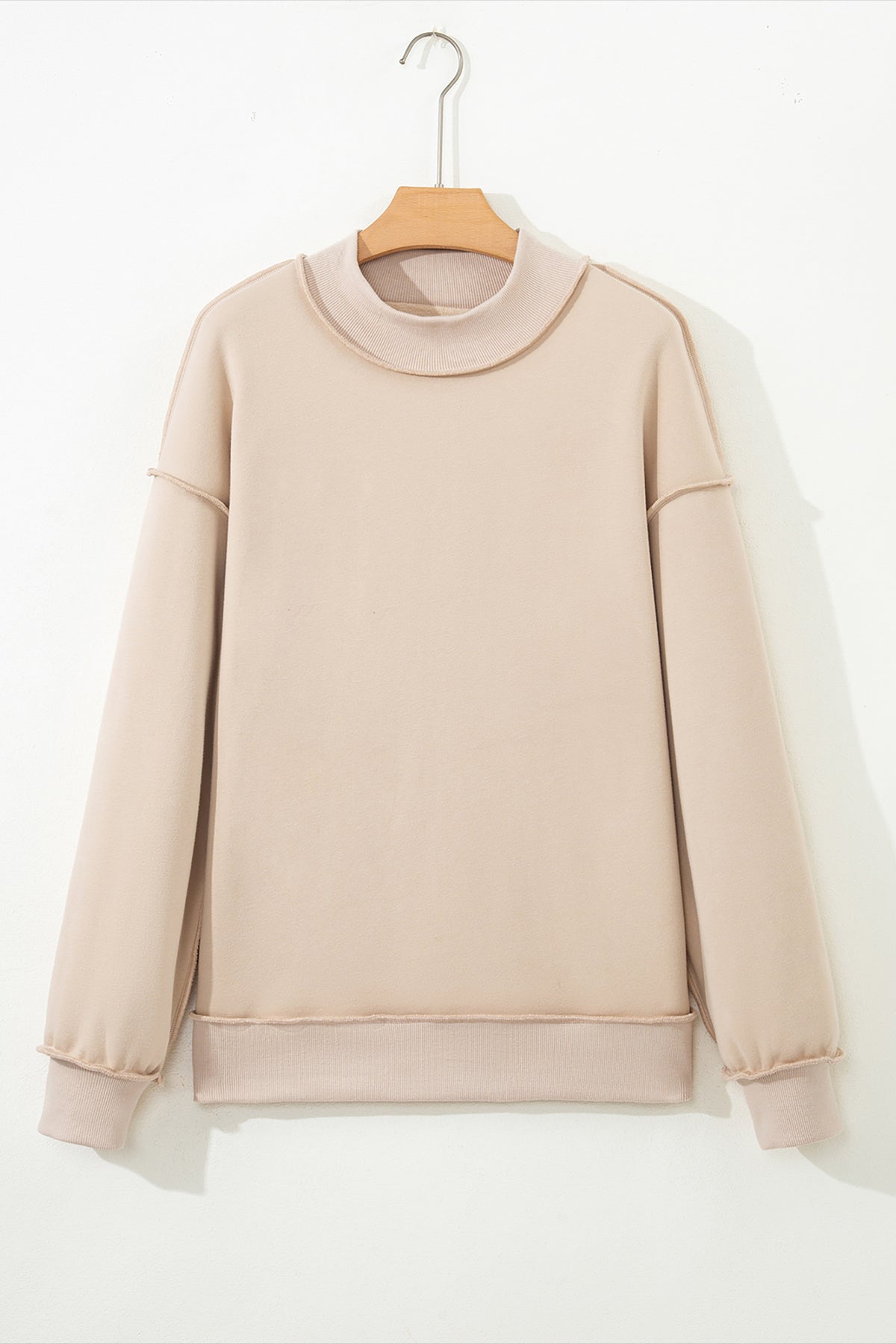 Light Pink Oversize Drop Shoulder Reversible Mock Neck Sweatshirt