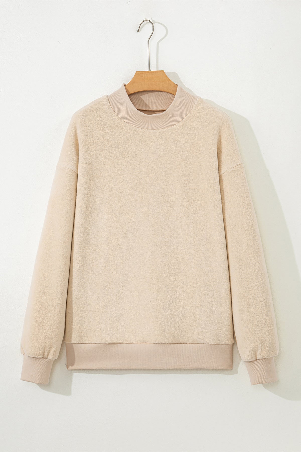 Light Pink Oversize Drop Shoulder Reversible Mock Neck Sweatshirt