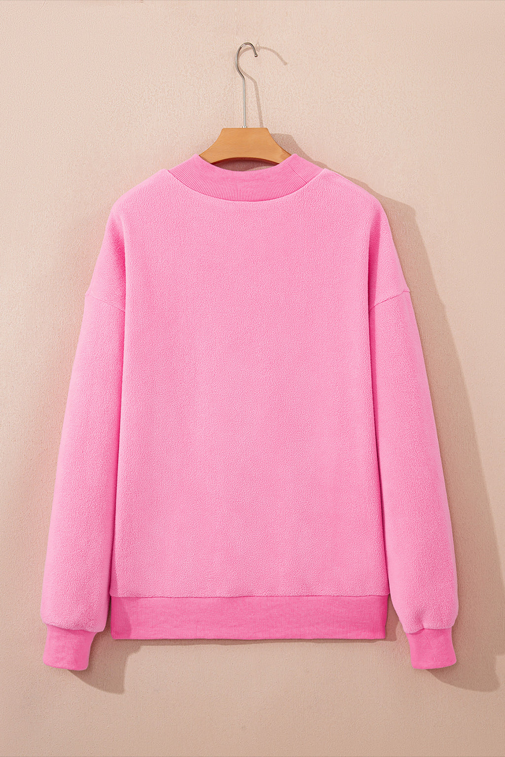 Light Pink Oversize Drop Shoulder Reversible Mock Neck Sweatshirt