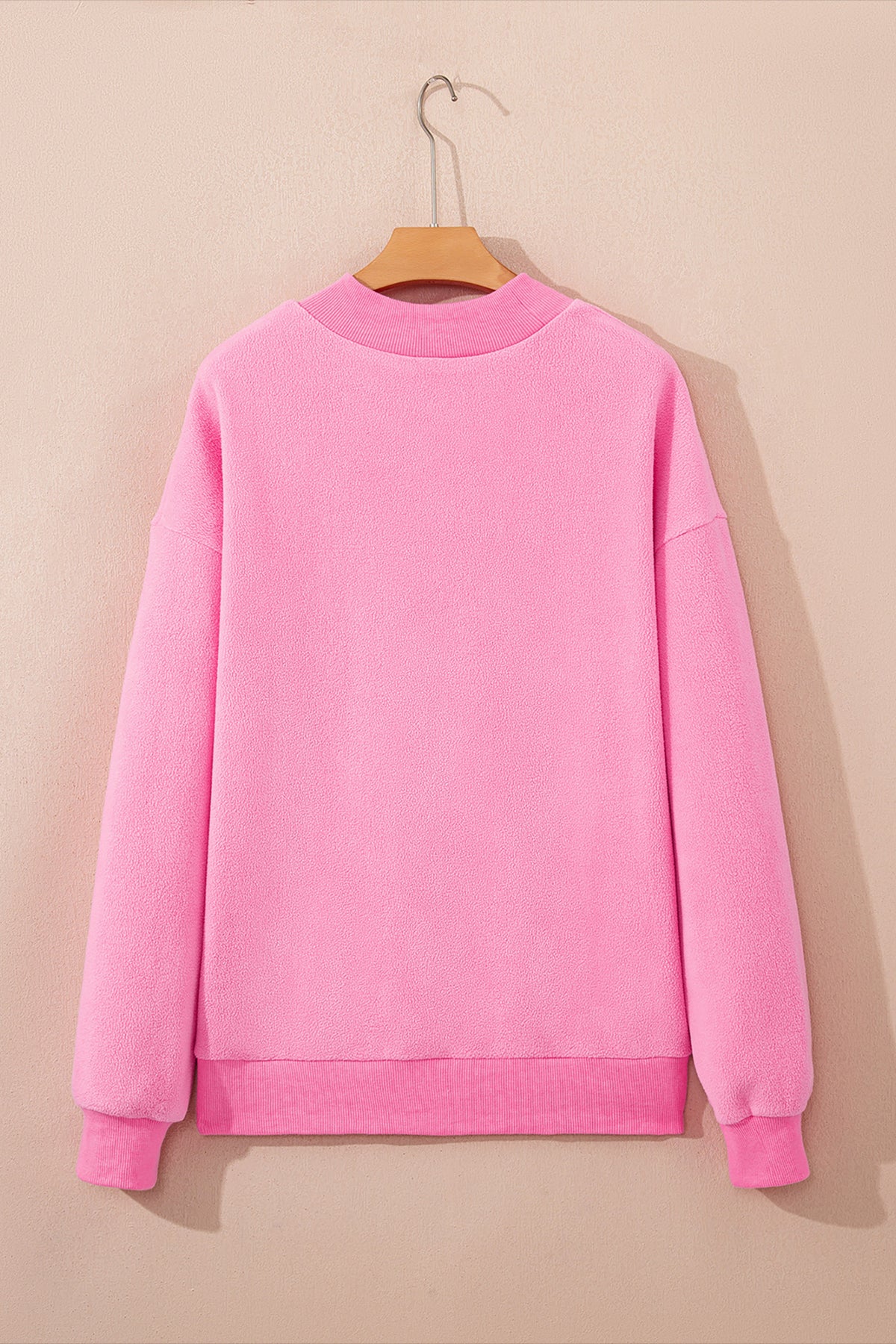 Light Pink Oversize Drop Shoulder Reversible Mock Neck Sweatshirt