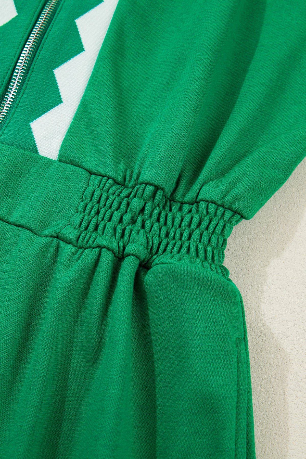 Bright Green Contrast Patchwork Half Zip Elastic Waist Short Sleeve Mini Dress