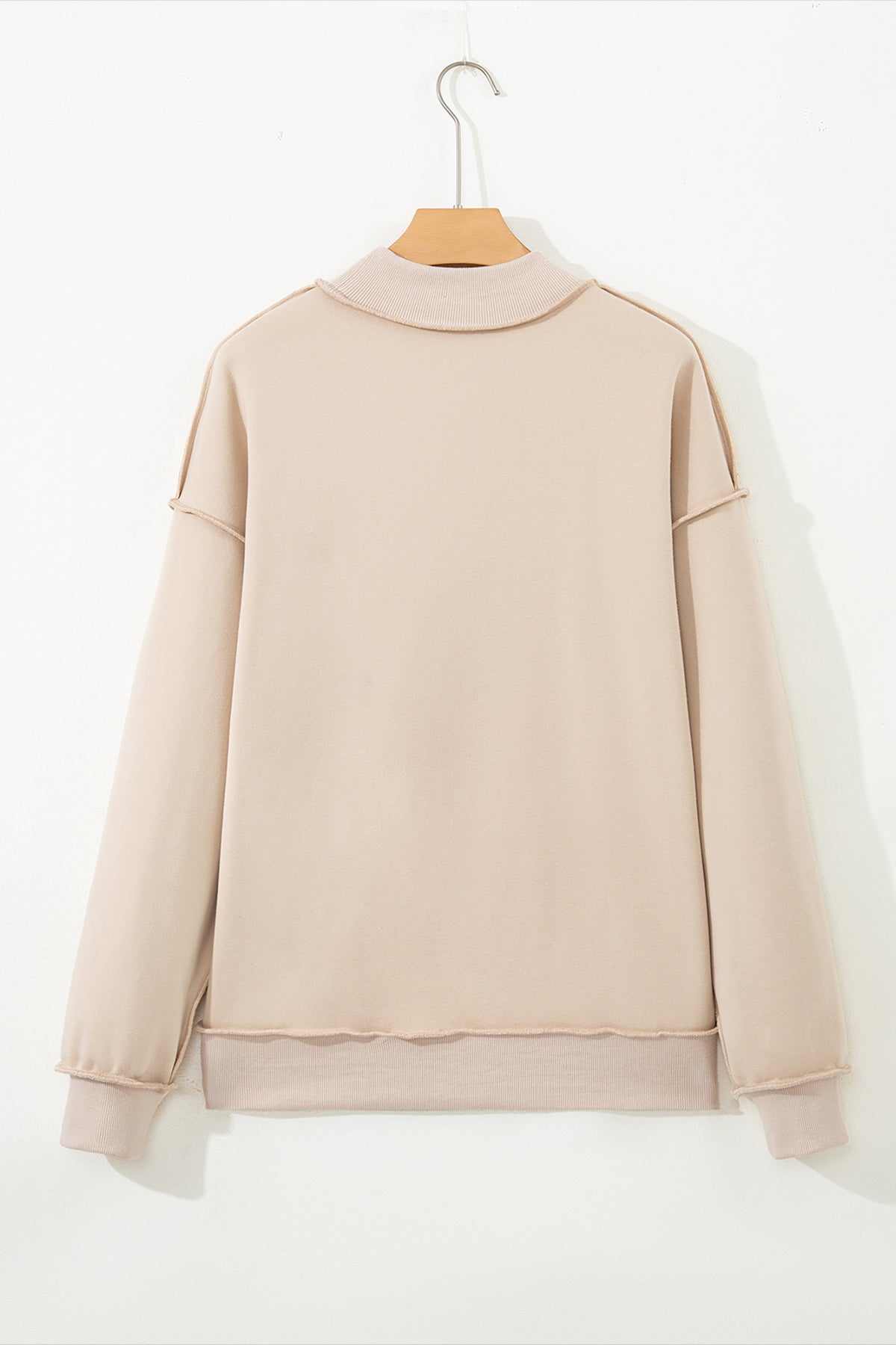 Light Pink Oversize Drop Shoulder Reversible Mock Neck Sweatshirt