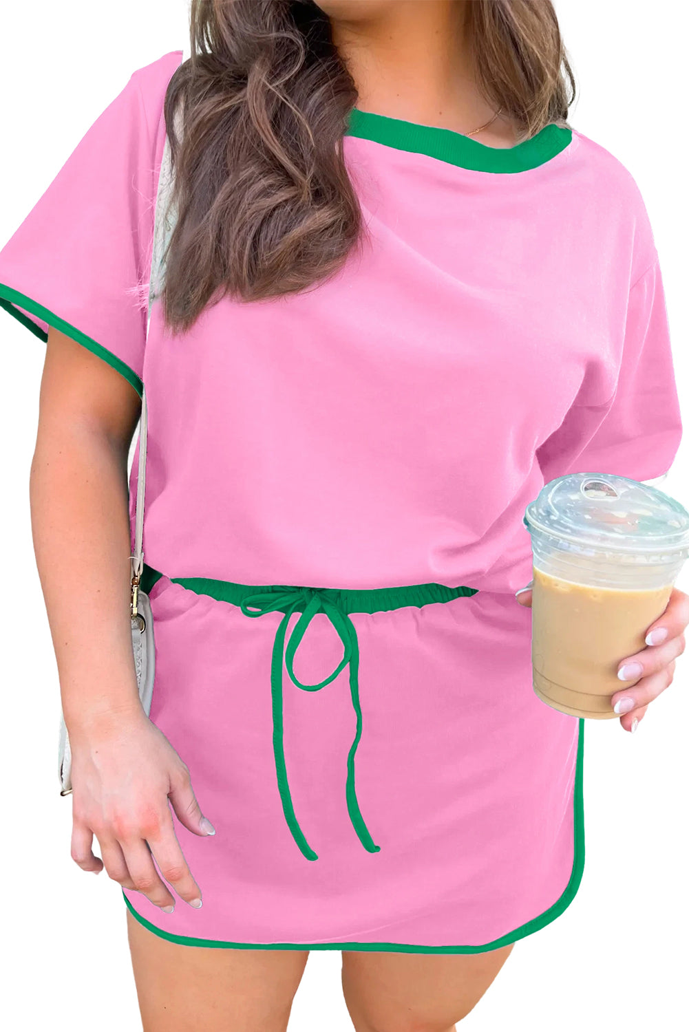 Bonbon Plus Size Contrast Trim T Shirt and Skort Two Piece Set
