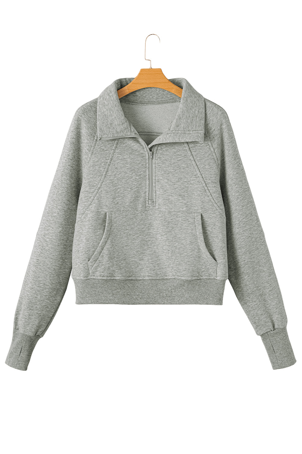 Phalaenopsis Zip Up Stand Collar Ribbed Thumbhole Sleeve Sweatshirt