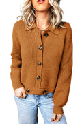 Mustard Ribbed Knit Collar Button Front Long Sleeve Cardigan