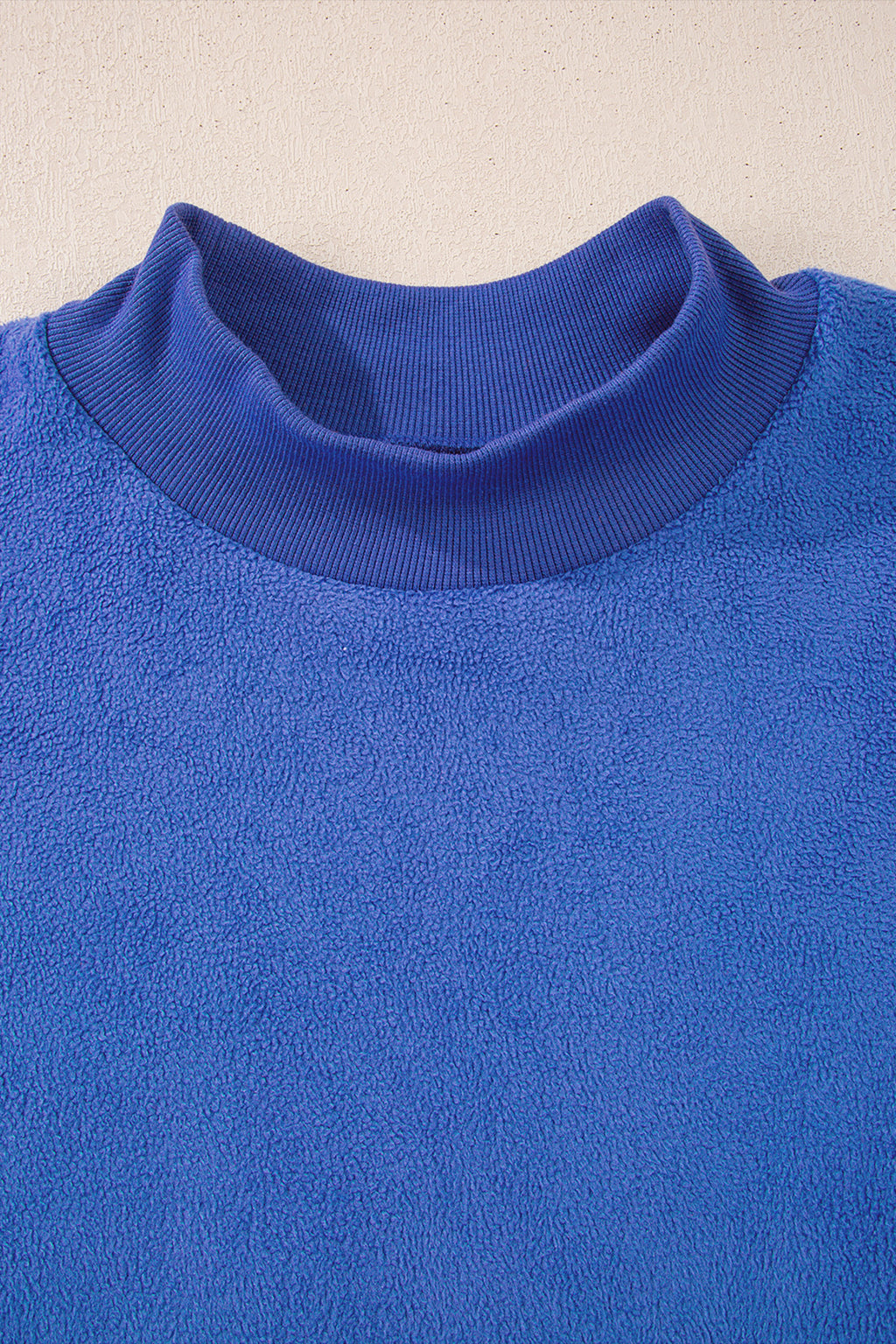 Light Pink Oversize Drop Shoulder Reversible Mock Neck Sweatshirt