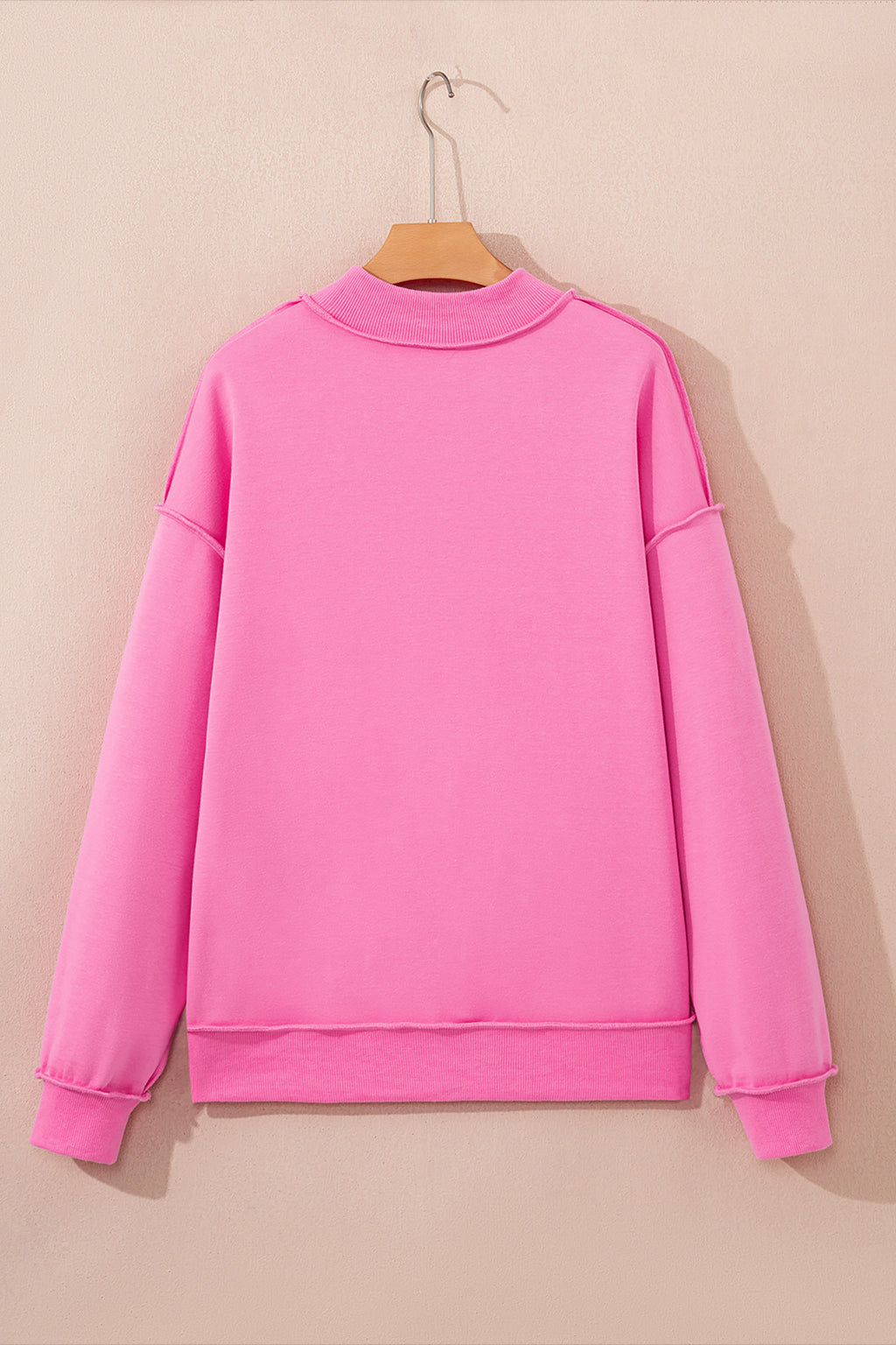 Light Pink Oversize Drop Shoulder Reversible Mock Neck Sweatshirt
