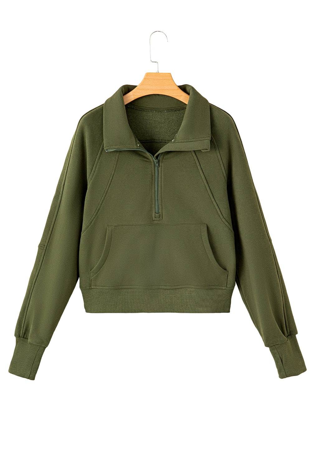 Phalaenopsis Zip Up Stand Collar Ribbed Thumbhole Sleeve Sweatshirt