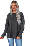 Top en maille gris anthracite à manches longues — coupe ample