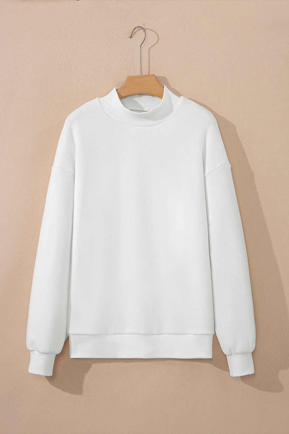 Light Pink Oversize Drop Shoulder Reversible Mock Neck Sweatshirt