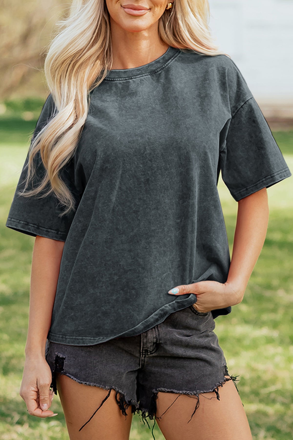 Sachet Pink Solid Color Cotton Mineral Washed Oversize Tee