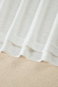 White Hollowed Lace Splicing V Neck T Shirt