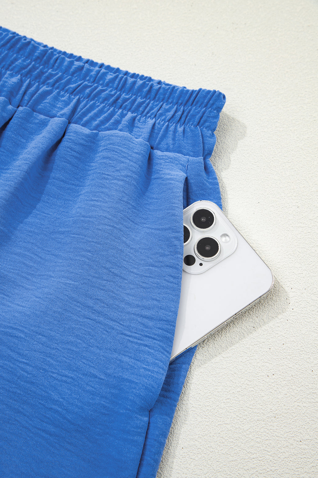 Sky Blue Solid Color Elastic Waist Casual Skort